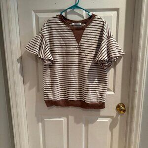 Striped and Ruffle Sleeved Top